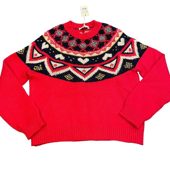 NWT Marine Layer Archive Alpine Sweater Sz XS Red Fair Isle Hearts Wool Alpaca - Picture 2 of 8